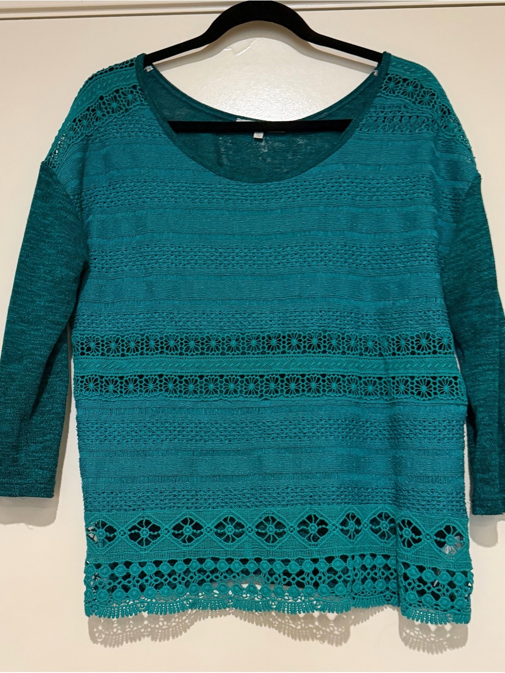 Miss Me Medium Shirt Teal‎ Green Lace Crochet Rayon